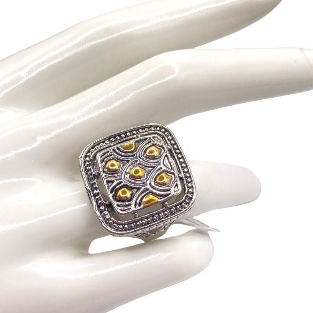 Mixed metal peacock feather gold legends chunky ring size 6